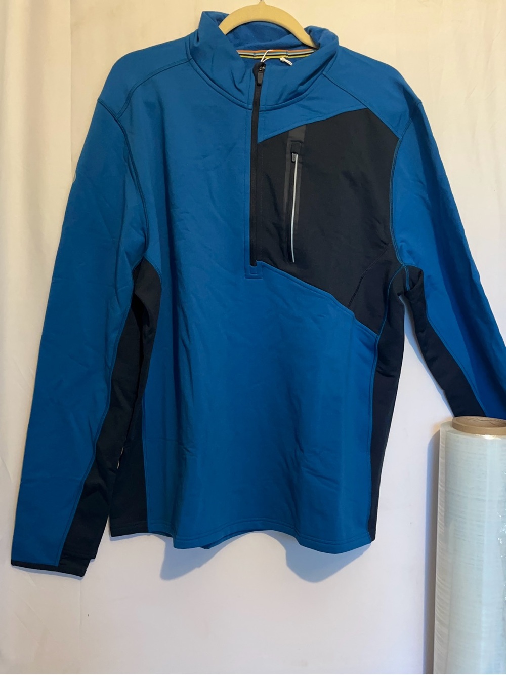 Smartwool Blue Midlayer Pullover with Multicolor Stripe Trim